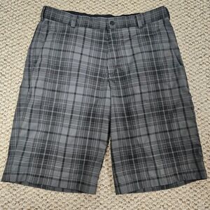 Nike Golf Shorts Dri-Fit Performance Flat Front Gray Plaid Men Size 32